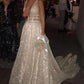 Sparkly Boho Beach Wedding Dresses A Line Sweep Train V Neck Bridal Gowns