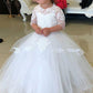 Round Neck Half Sleeves Tulle Lace Ball Gown Flower Girl Dresses