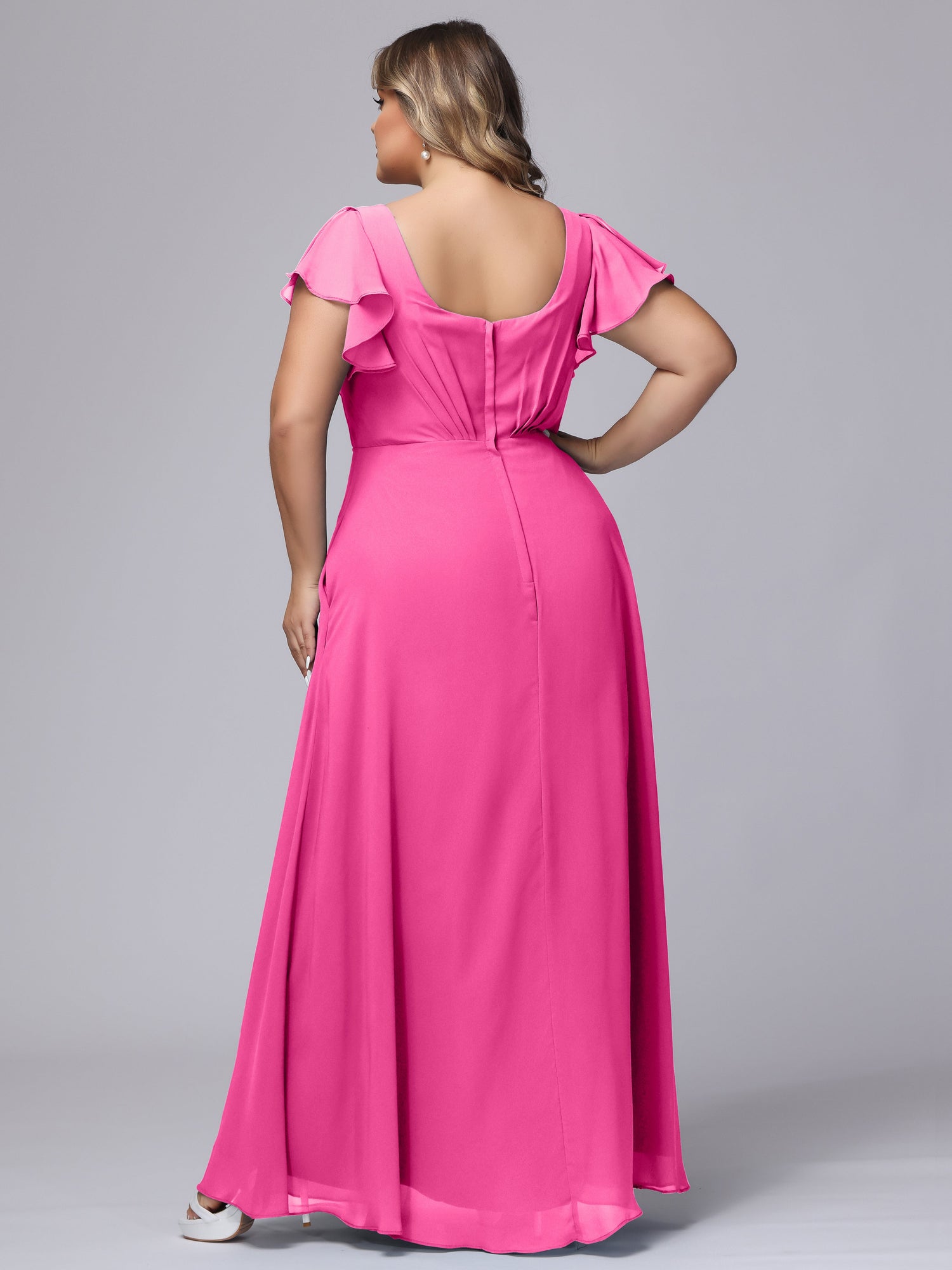Short Chiffon Bridesmaid Dress with V Neck Plum Plus Size main image 0