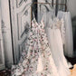 Chic A-line Spaghetti Straps 3D Floral Lace Long Prom Dresses