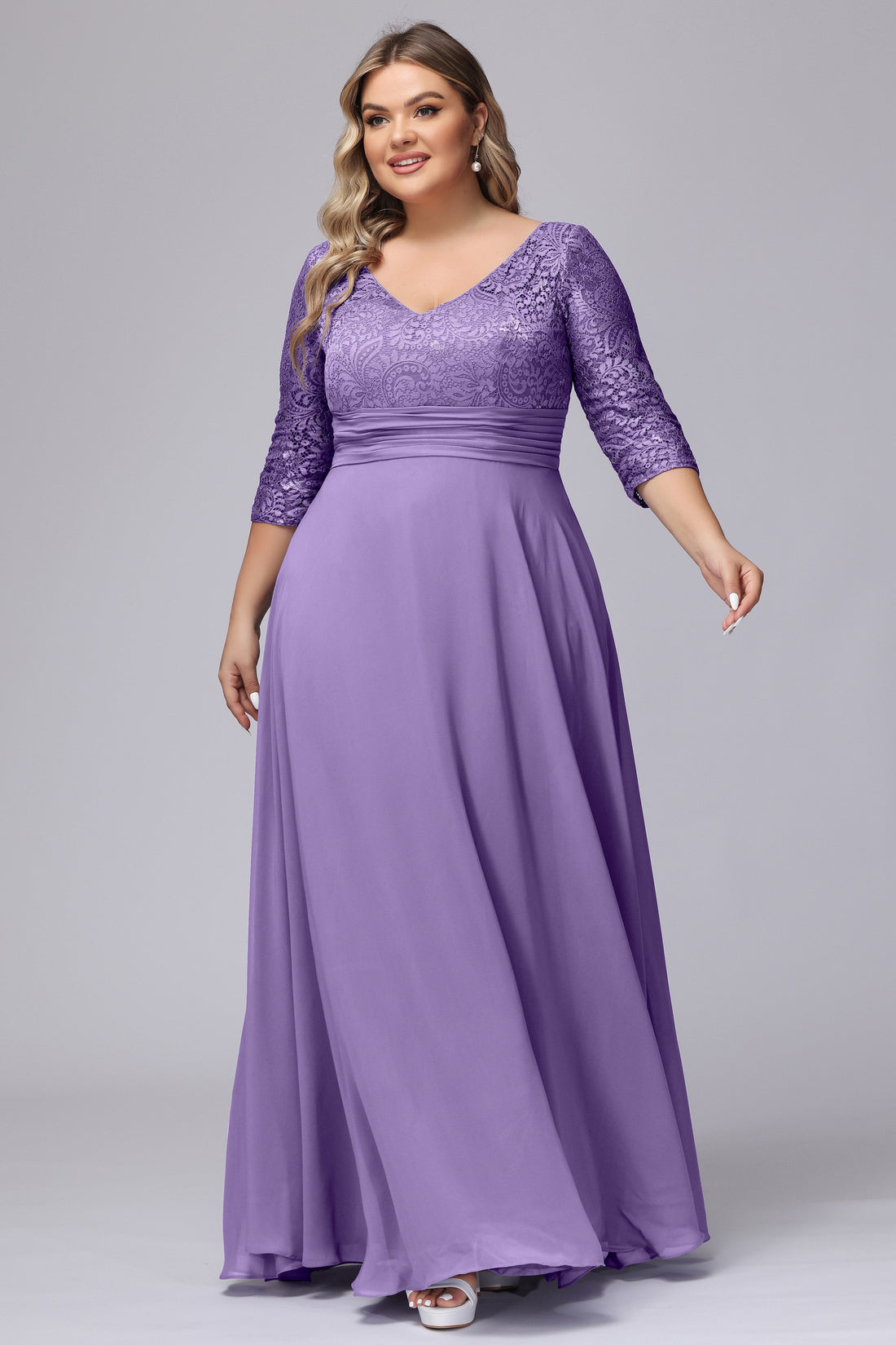 V-neck Chiffon Dresses with Lace Strap Tahiti Plus Size