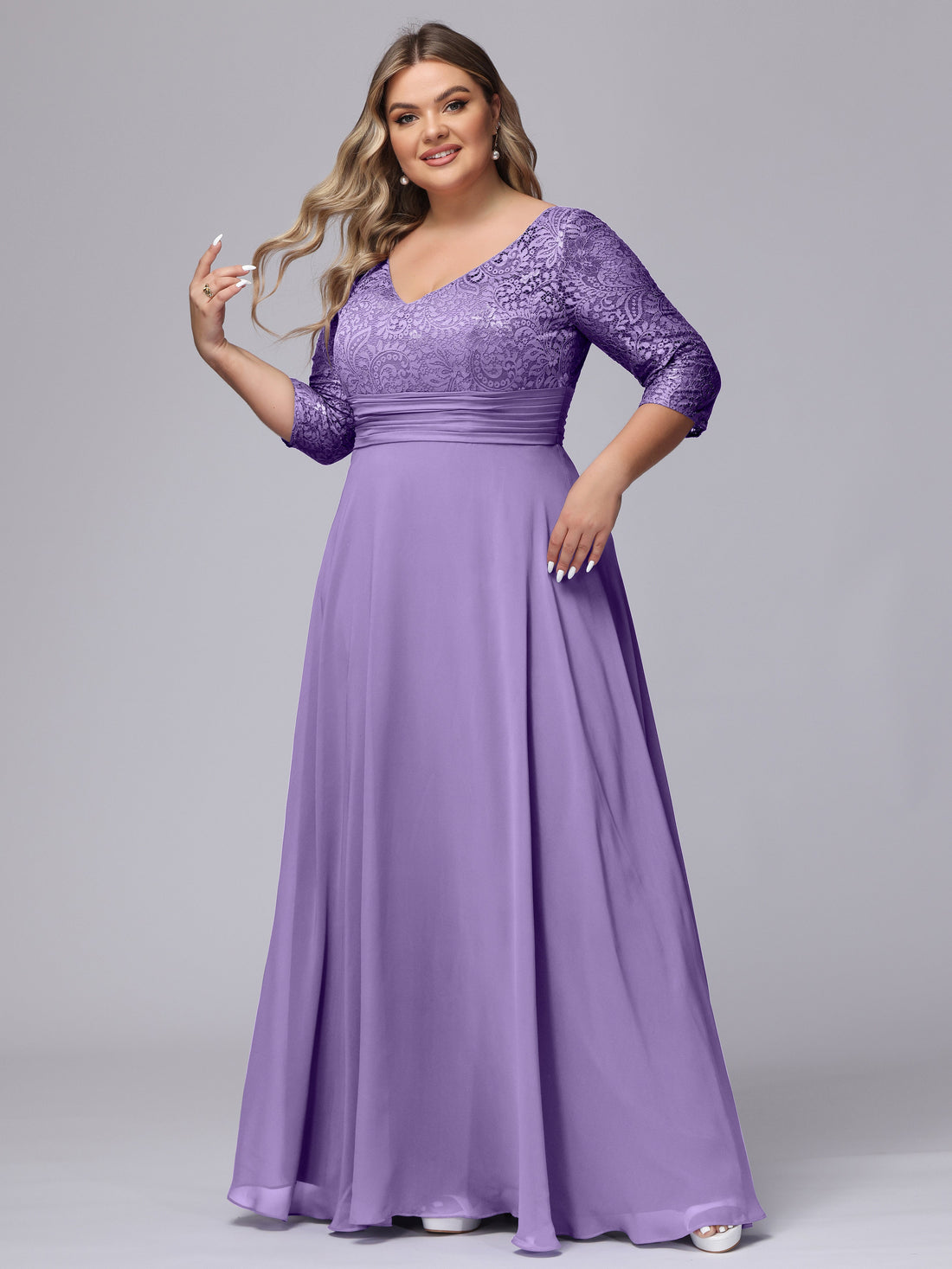 V-neck Chiffon Dresses with Lace Strap Jade Plus Size main image 1