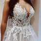 Cute A Line V Neck Tulle Wedding Dresses with Appliques