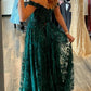 Dark Green A Line Off the Shoulder Formal Evening Gowns Lace Long Prom Dresses