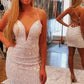 Cute White V Neck Spaghetti Straps Sequins Short Homecoming Dresses