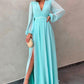 Long Chiffon Prom Dresses With Split A-Line V-Neck Long Sleeves