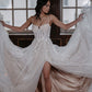 Gorgeous Spaghetti Straps A Line Slit Tulle Wedding Dresses