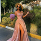 Pink Sweetheart A Line Beading Tulle Long Prom Dress With Split