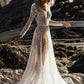 Sparkly V Neck Long Sleeves See Through Sequins Wedding Dresses