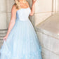 A Line Tulle Princess Formal Evening Dresses Sky Blue Long Prom Dresses