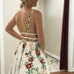 Charming Floral Embroidery Long Prom Dresses V Neck A Line Party Dresses
