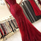 Impressive Red Spaghetti Straps Mermaid With Lace Appliques Prom Dresses