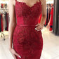 Impressive Red Spaghetti Straps Mermaid With Lace Appliques Prom Dresses