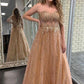Sparkle Sweetheart A Line Evening Formal Dresses Gold Sequins Prom Dresses