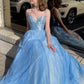 Sky Blue A-line Princess Spaghetti Straps Long Formal Evening Dresses Prom Dresses
