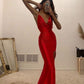 Sexy Red Spaghetti Straps Tight Evening Dresses Mermaid Long Prom Dresses