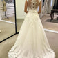 Simple Cap Sleeves Lace Appliques Tulle A Line Wedding Dresses