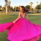 Chic Fuchsia A-line Spaghetti Straps Chiffon Long Prom Dress