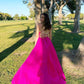 Chic Fuchsia A-line Spaghetti Straps Chiffon Long Prom Dresses