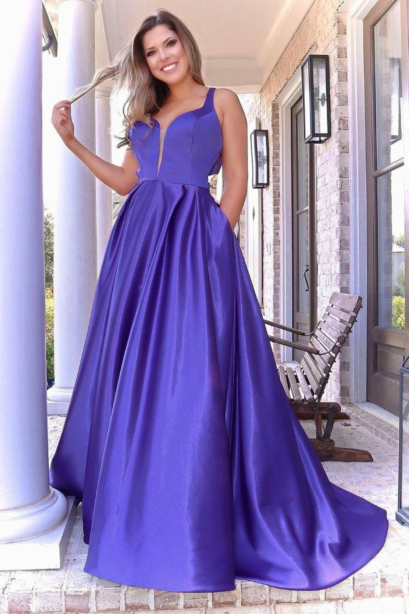 Chic A-line Straps Sleeveless Back Bow Long Prom Dresses Chic A-line Straps Sleeveless Back Bow Long Prom Dresses