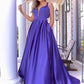 Chic A-line Straps Sleeveless Back Bow Long Prom Dresses