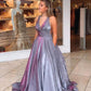 Sparkly A-line V neck Ball Gown Long Prom Dress