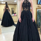 Black A-Line Appliques Halter Formal Evening Dresses Long Prom Dresses