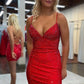 Sexy V Neck Red Beading Short Homecoming Dresses