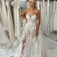 Charming Sweetheart Lace Tulle Wedding Dresses with Slit