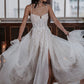 Gorgeous Spaghetti Straps A Line Slit Tulle Wedding Dresses