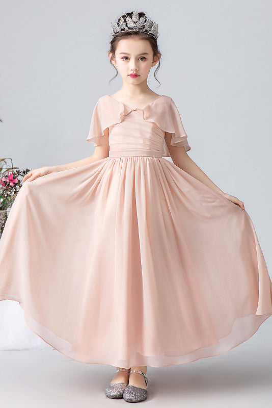 A Line Pink Short Sleeves Flower Girl Dresses