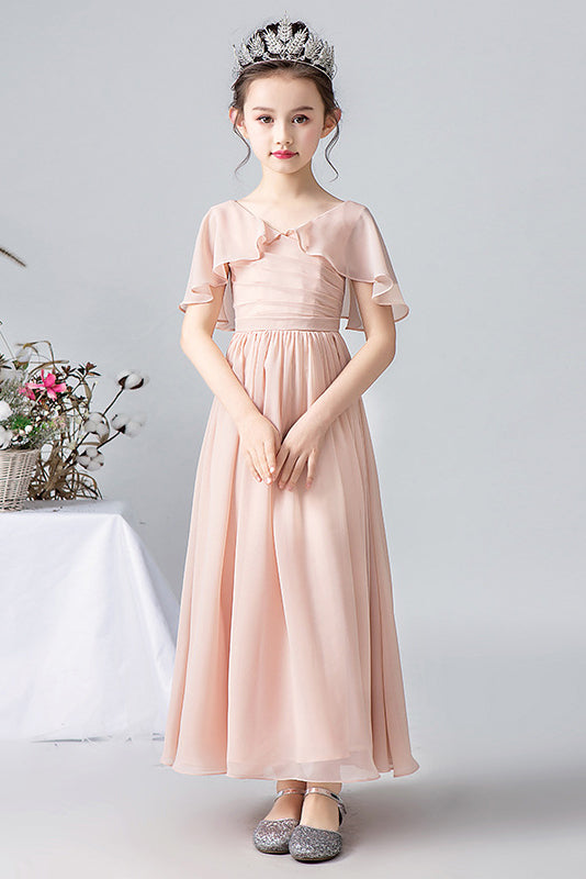 A Line Pink Short Sleeves Flower Girl Dresses