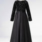 A Line Black Long Sleeves Beaded Flower Girl Dresses