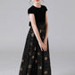 A Line Black Cap Sleeve Floor Length Flower Girl Dresses