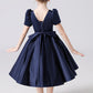 A Line Stain Short Sleeves Flower Girl Dresses With Bownot