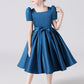 A Line Stain Short Sleeves Flower Girl Dresses With Bownot