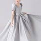 A Line Silver Short Sleeve Floor Length Elegant Flower Girl Dresses With Bownot