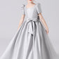 A Line Silver Short Sleeve Floor Length Elegant Flower Girl Dresses With Bownot