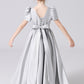 A Line Silver Short Sleeve Floor Length Elegant Flower Girl Dresses With Bownot