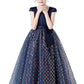 Navy Blue Cap Sleeve Floor Length Flower Girl Dresses With Bownot