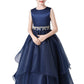 Navy Blue Stain Sleeveless Floor Length Flower Girl Dresses