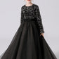 Black Tulle Long Sleeve Floor Length Flower Girl Dresses With Sequins
