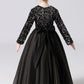 Black Tulle Long Sleeve Floor Length Flower Girl Dresses With Sequins