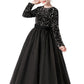 Black Tulle Long Sleeve Floor Length Flower Girl Dresses With Sequins