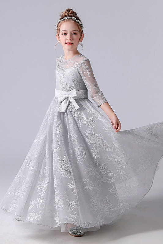 Elegant Appliques Long Sleeve Flower Girl Dresses With Bow