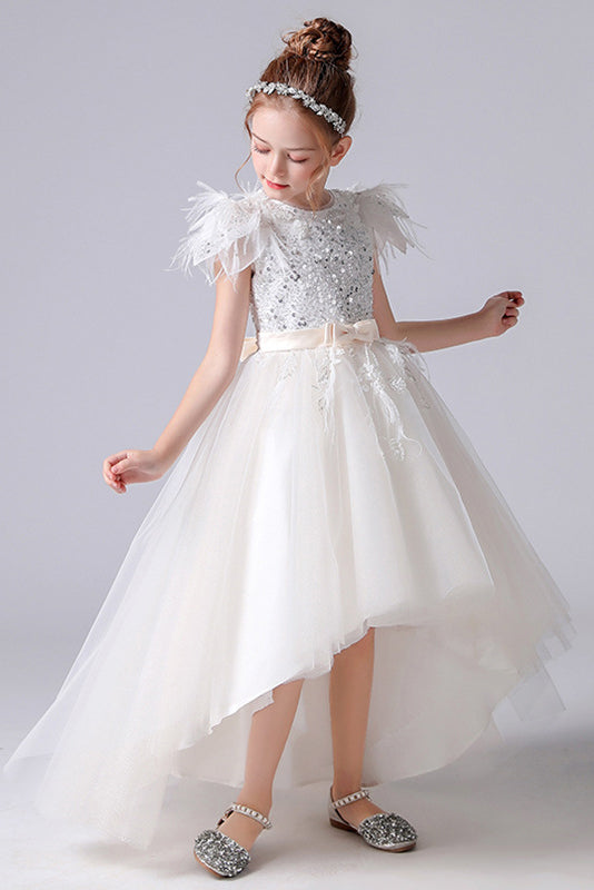 Gorgeous Cap Sleeve Jewel Neck Flower Girl Dresses Satin Tulle With Beading