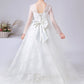 A Line Elegant Long Sleeve Lace Flower Girl Dress With Bownet