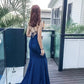 Simple Navy Blue Mermaid Spaghetti Straps Evening Dresses V Neck Long Prom Dresses