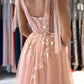 A line Tulle Sweetheart Pink Formal Evening Dresses Long Prom Dresses