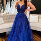 Pageant Dresses School Party Gown Sparkling Royal Blue A Line Deep Evening Dresses V Neck Prom Dresses